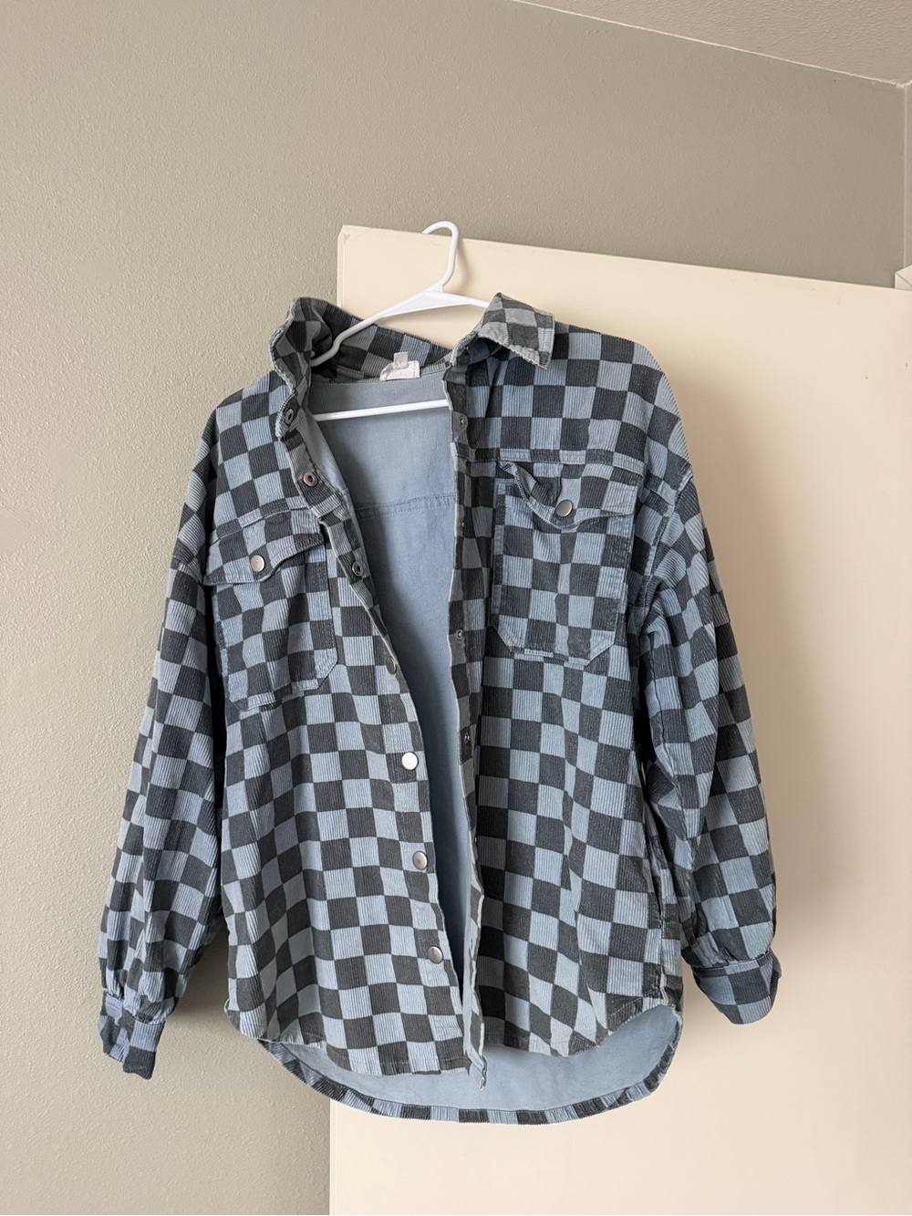Le Lis Gray & Light Gray Check Corduroy Top